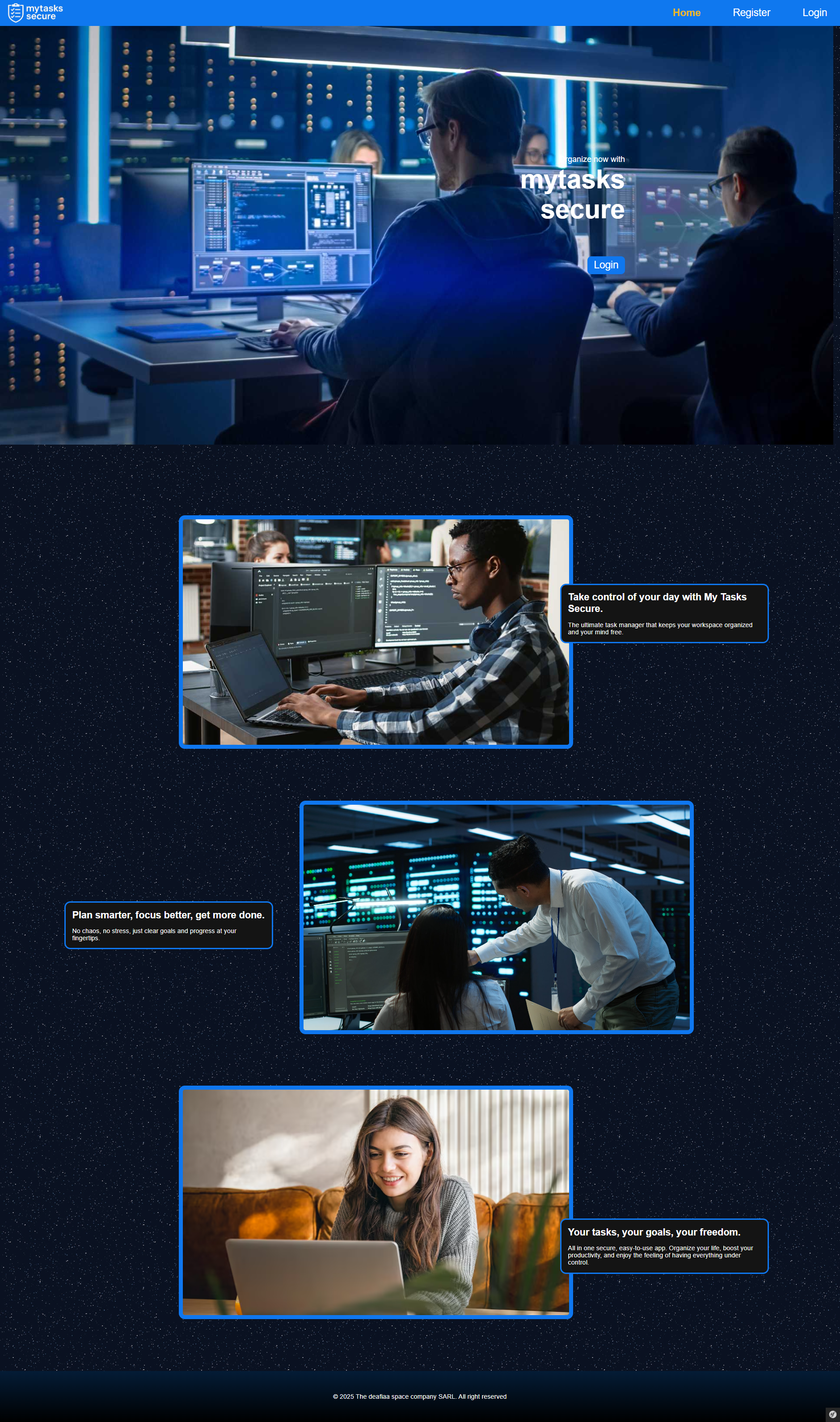 Landing page My Tasks Secure