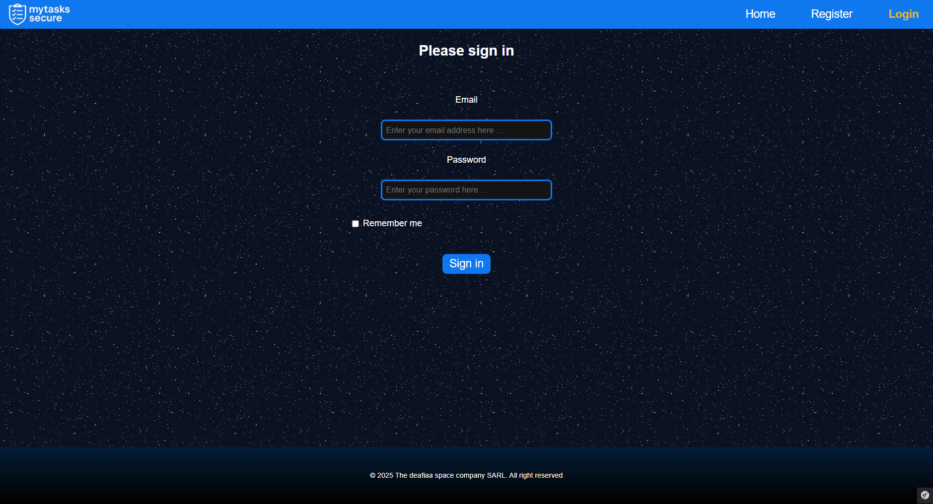 Login page My Tasks Secure