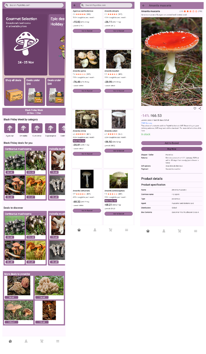 3 pages of Psylethia web app mobile