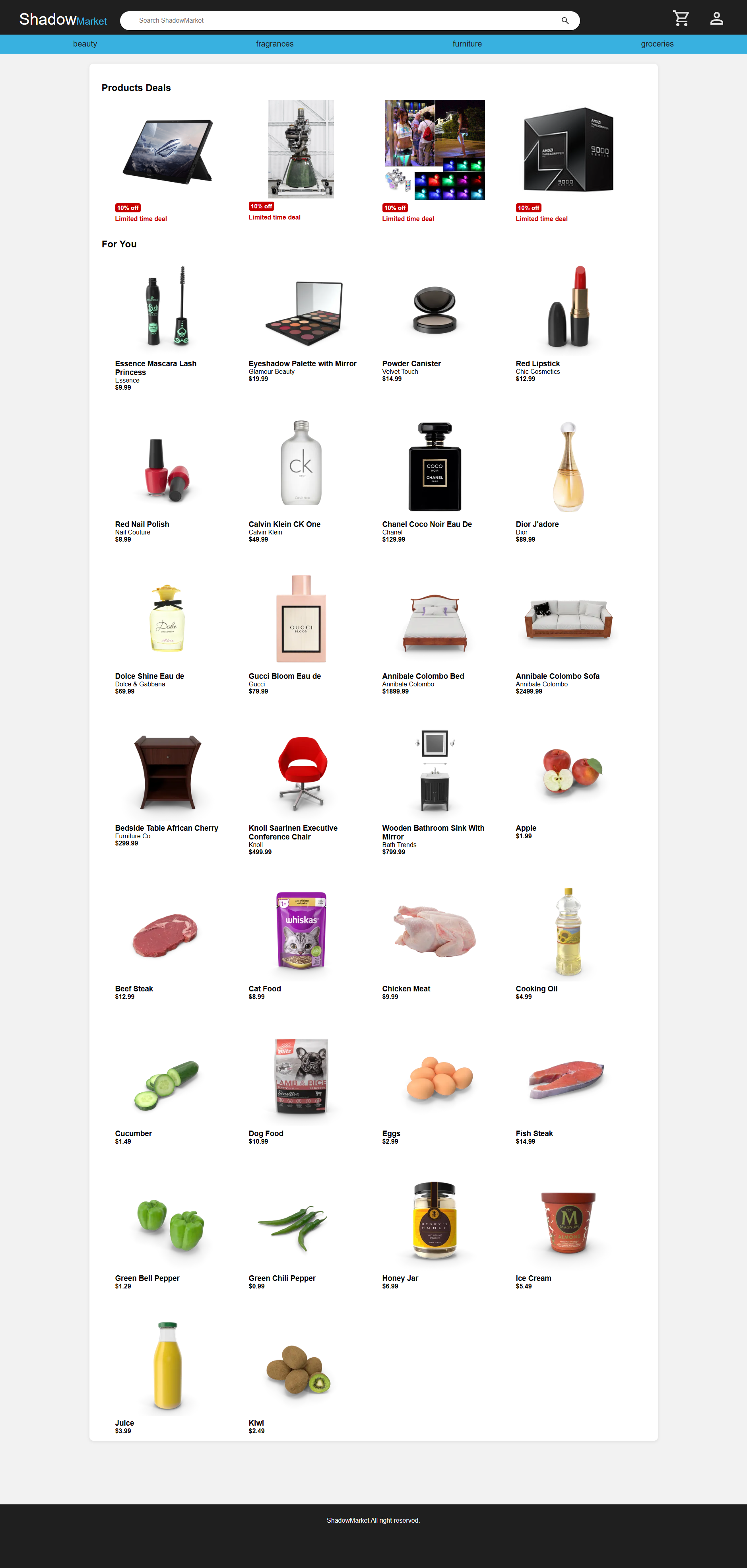 Landing page Shadow Market