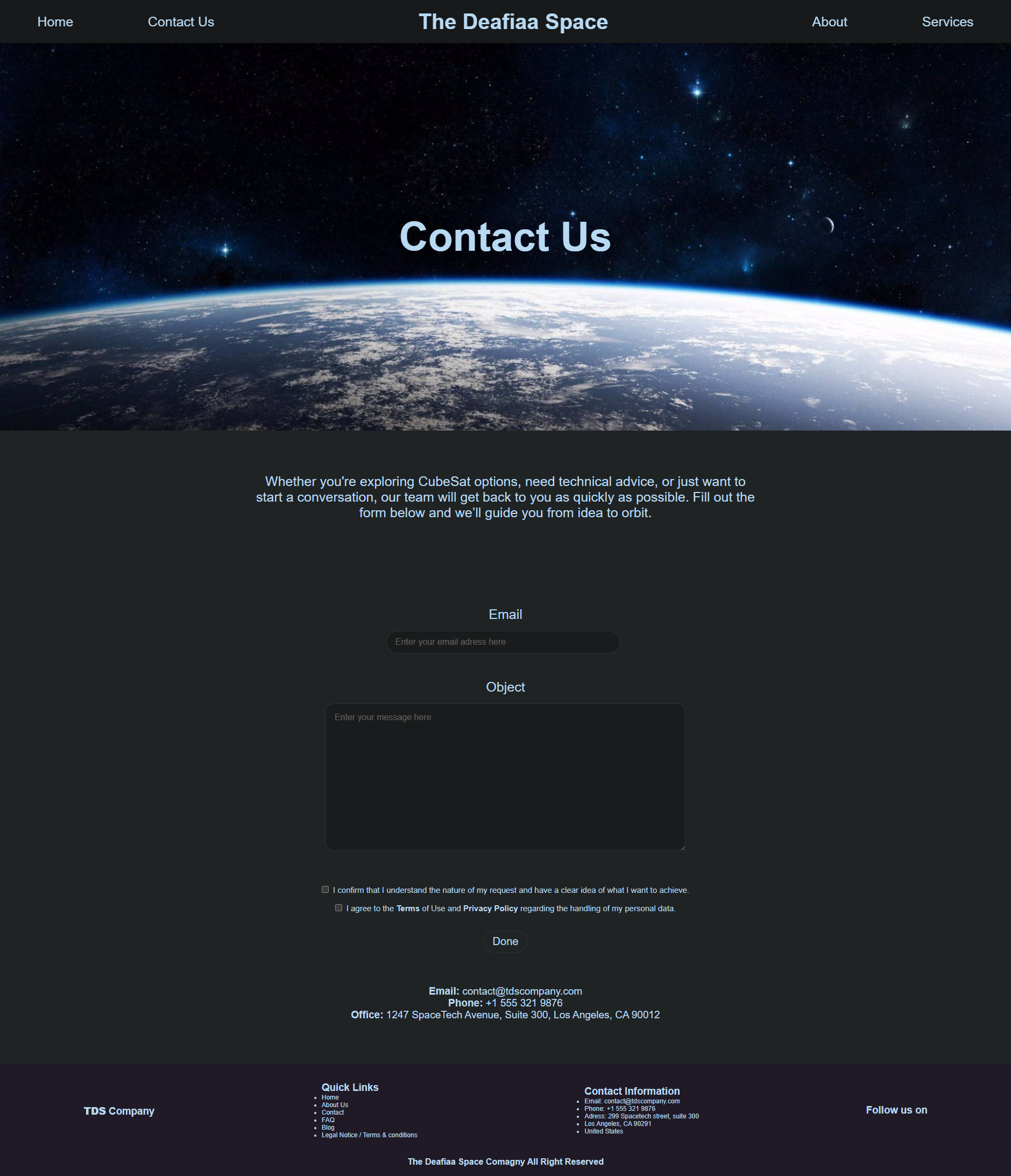 Contact page TDS Company